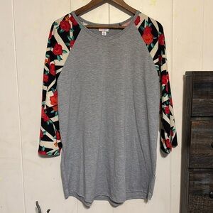 LuLuaRoe Heather Gray Rose 3/4 Sleeve Top 3XL